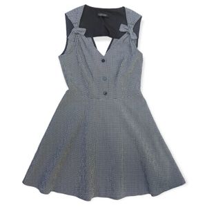 Topshop Gingham Seersucker Bow Strap Heart Neckline A-line Skater Dress Size 4